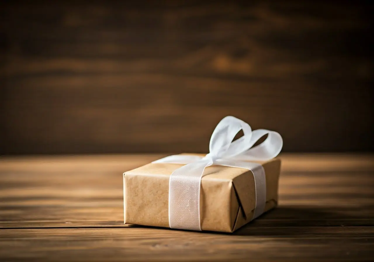 A beautifully wrapped bridal gift with a delicate ribbon. 35mm stock photo