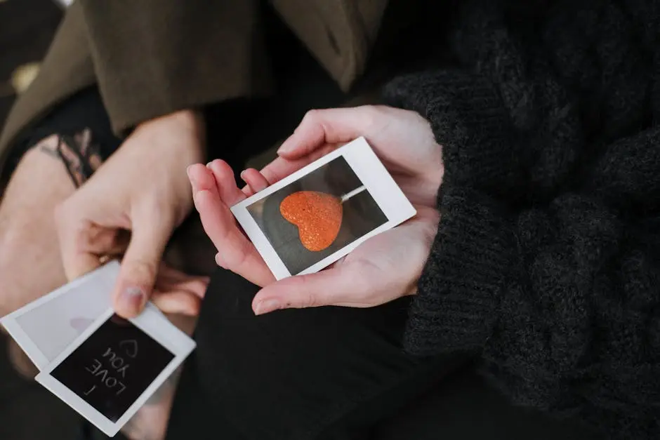 Crop couple with instant photos