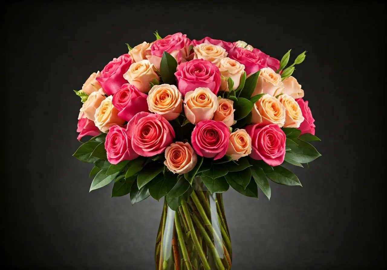 A vibrant bouquet of luxury flowers in an elegant vase. 35mm stock photo