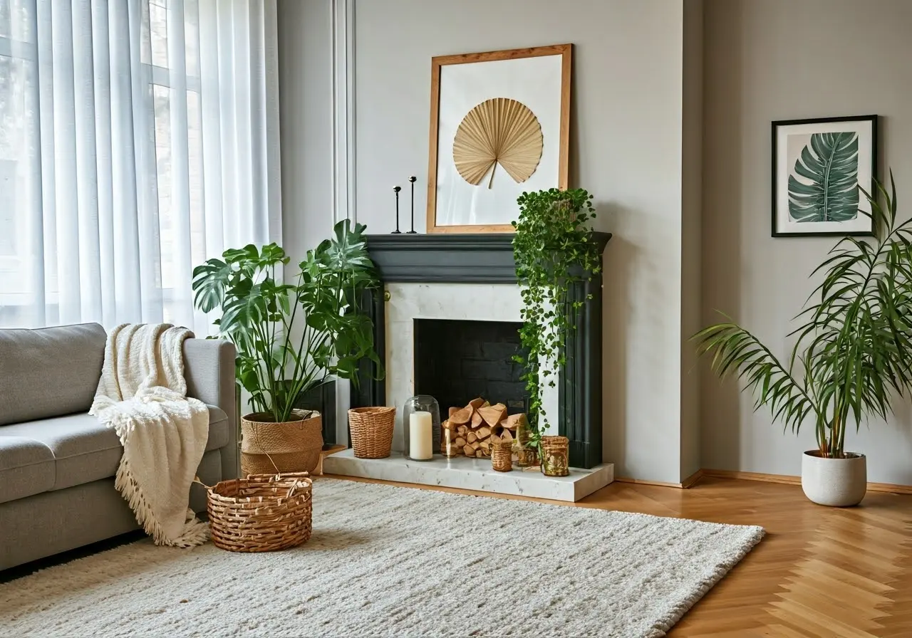 A cozy living room filled with stylish home decorations. 35mm stock photo