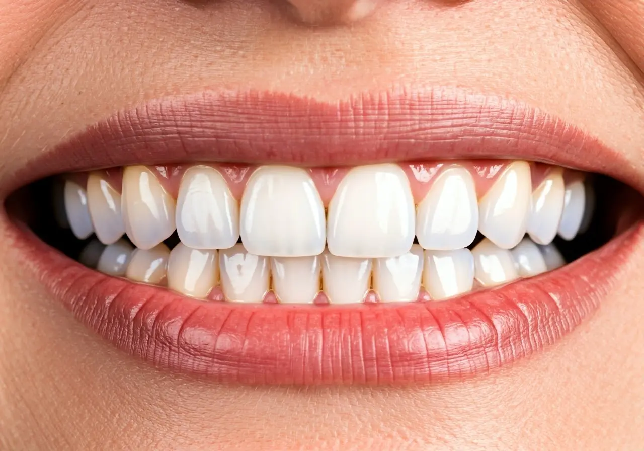 A close-up image of a white-toothed smile. 35mm stock photo