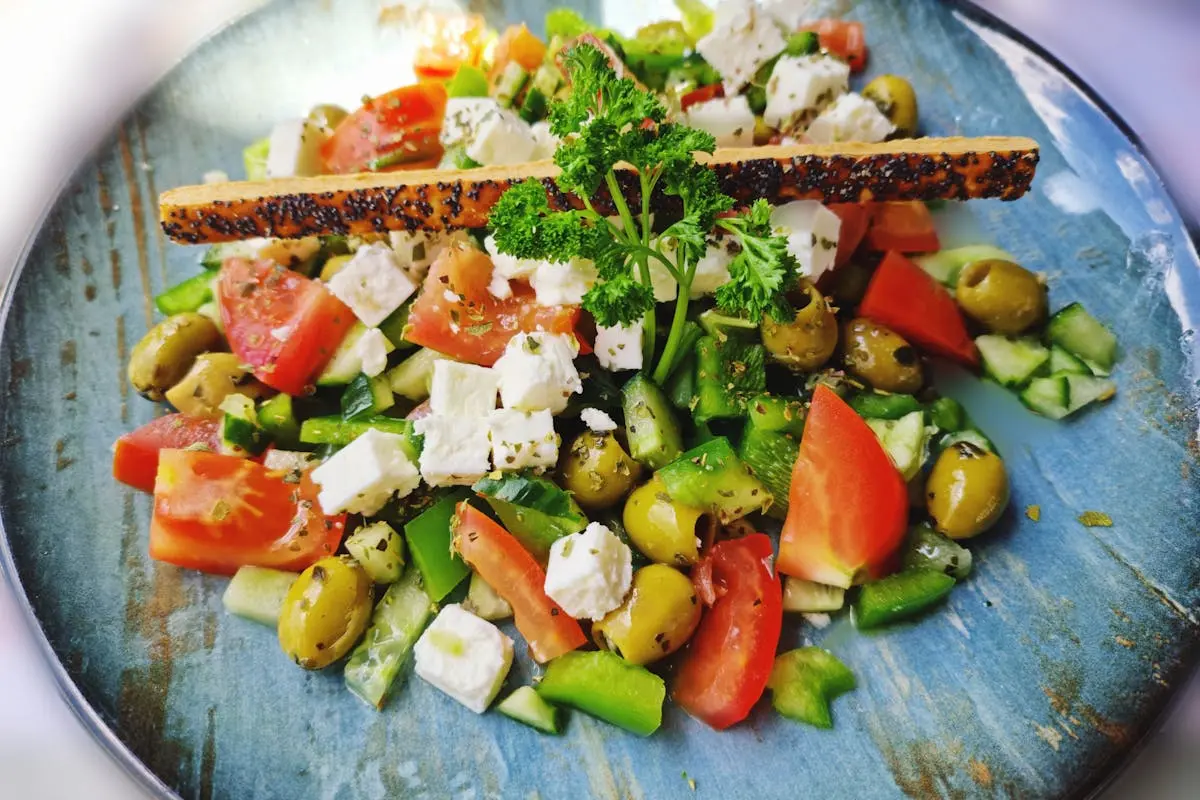 Vegetable Salad on Blue Ceramic Plate