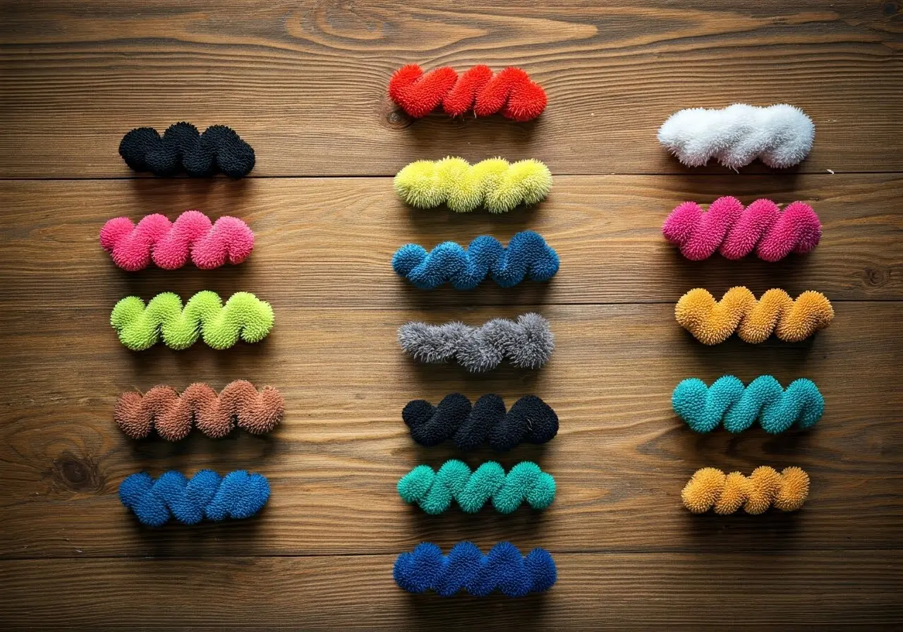 A variety of colorful wave brushes arranged on a wooden surface. 35mm stock photo