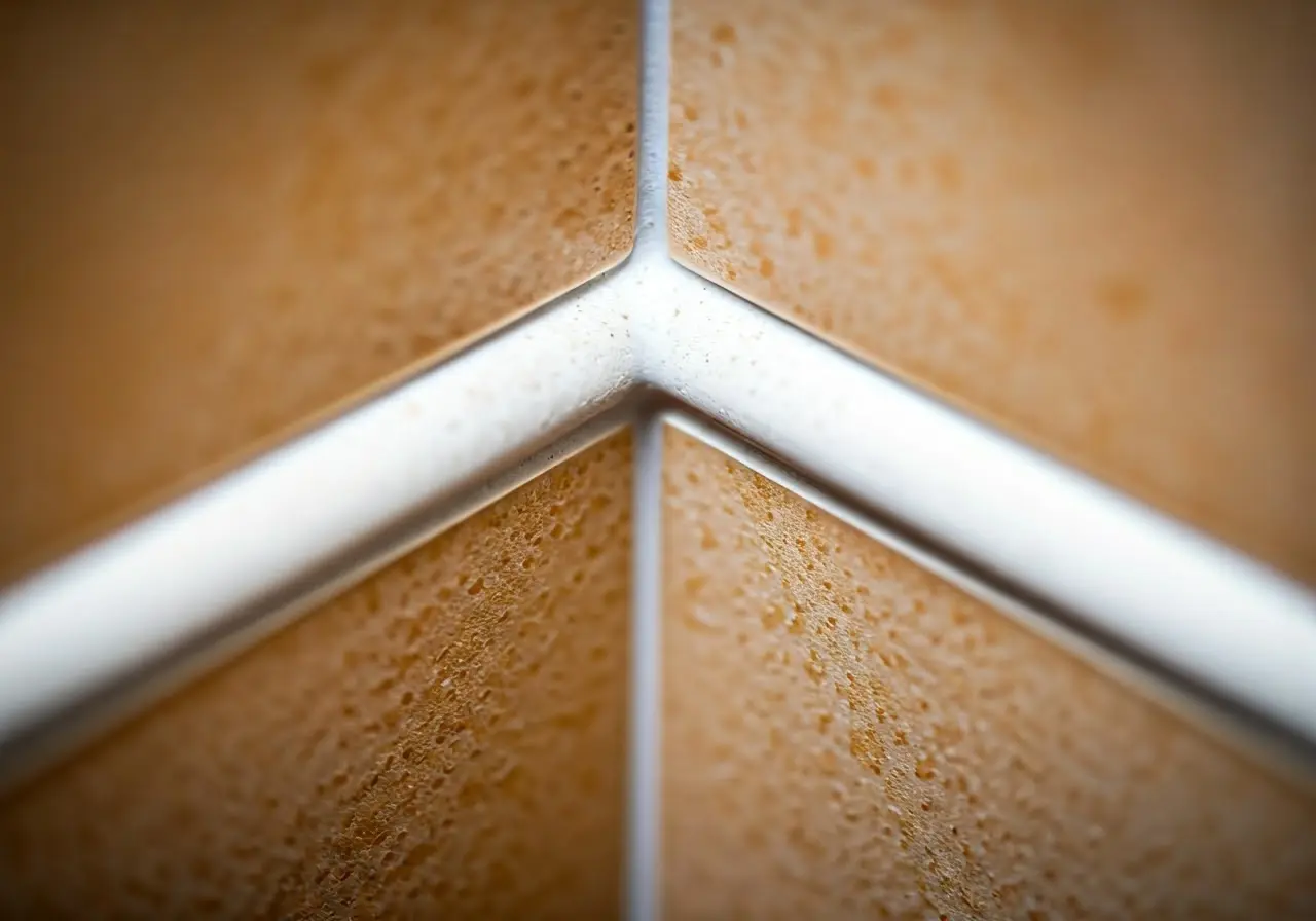 A close-up of a sealed bathroom tile corner in Glasgow. 35mm stock photo