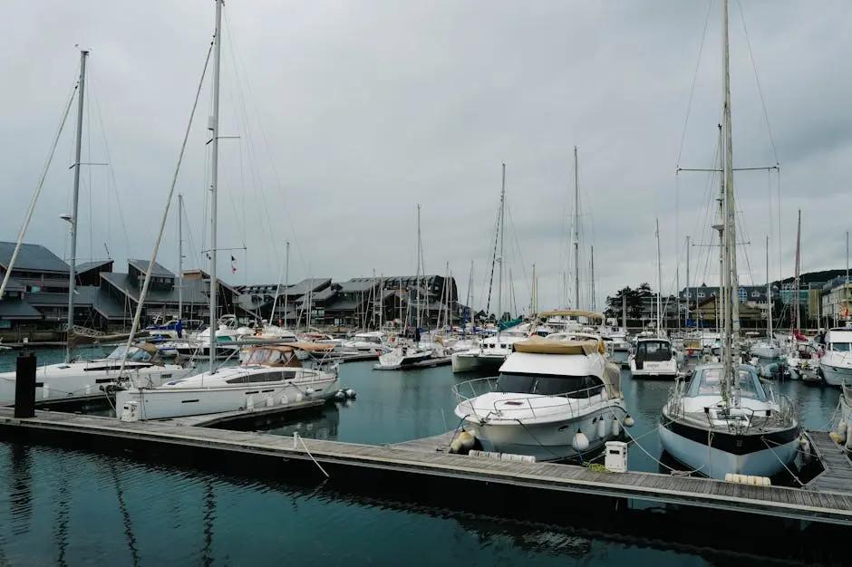 Scenic Harbor View with Moored Yachts and Boats