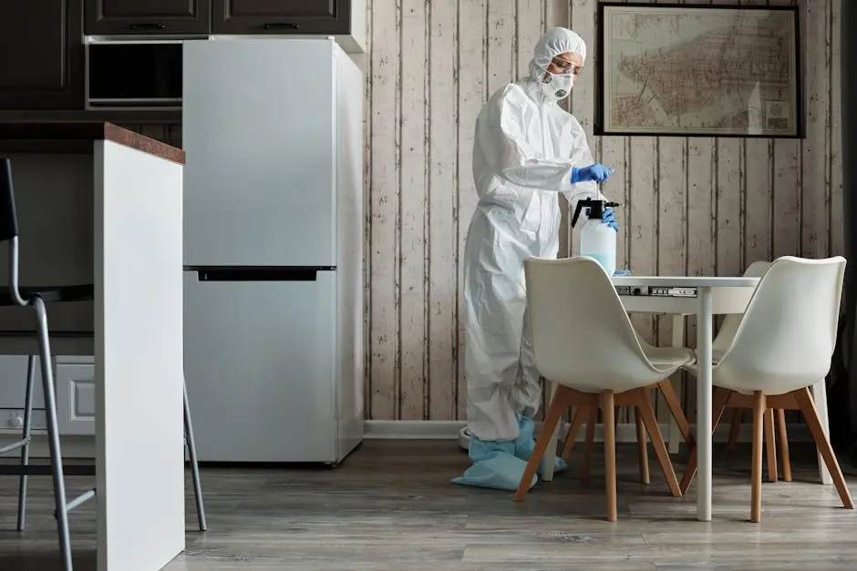 Cleaner with Spray Bottle During Disinfection of Apartment