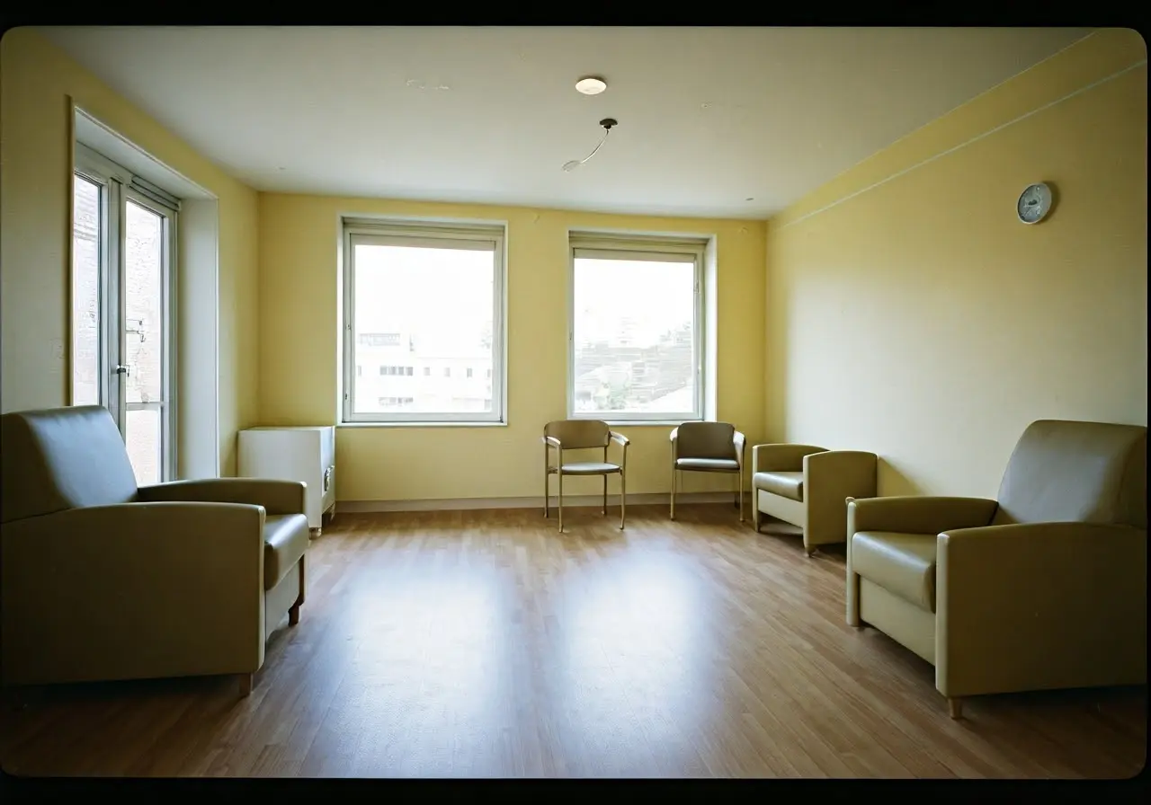 A serene hospice room with soft, calming lighting. 35mm stock photo