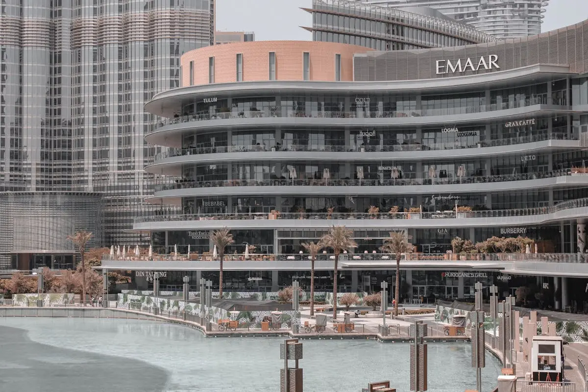 Palm Trees by Modern Dubai Mall in UAE