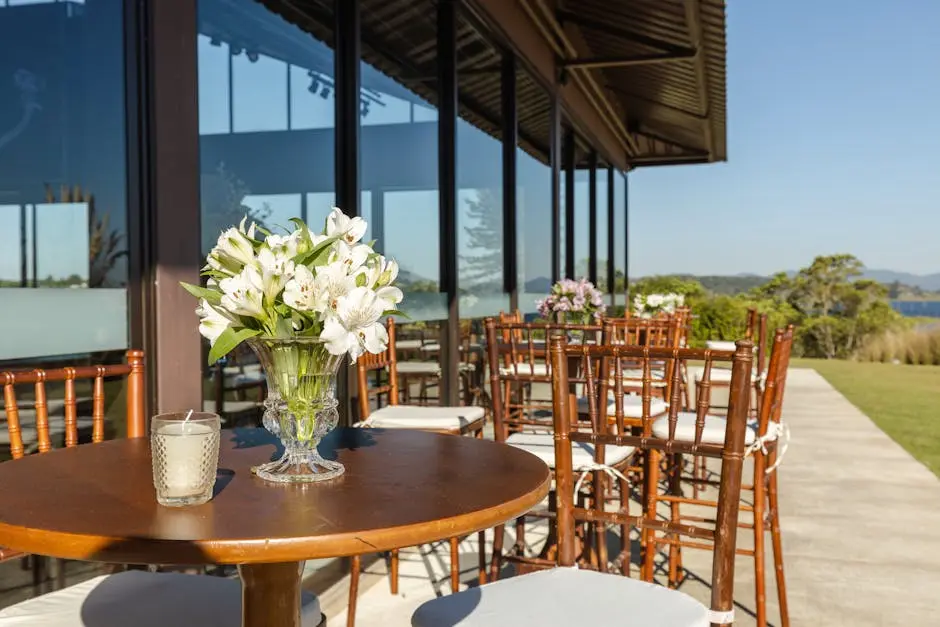 Restaurant Garden with Sitting Places by Window Wall