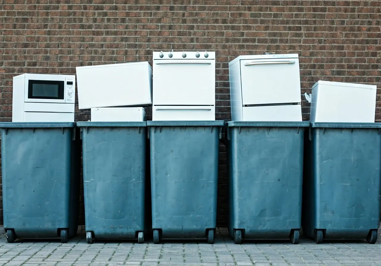 Image of a recycling bin filled with old appliances. 35mm stock photo