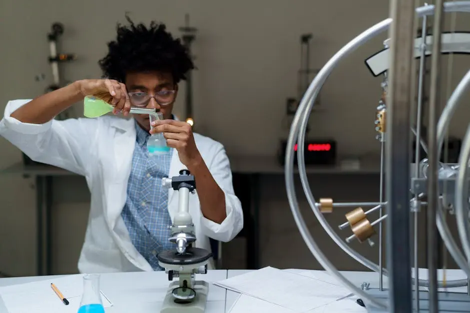 Man in White Lab Coat Doing an Experiment