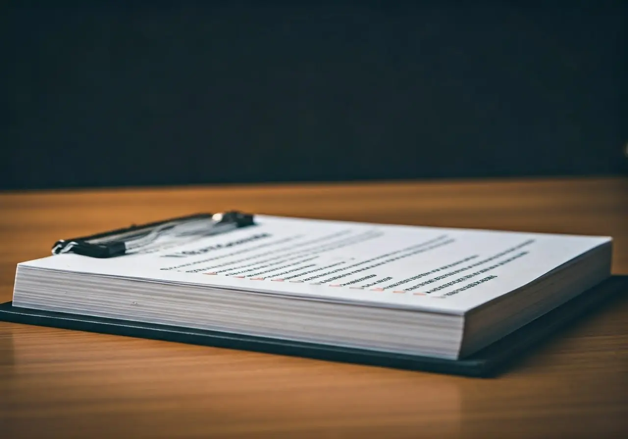 An open hurricane preparedness guide and a checklist on a desk. 35mm stock photo