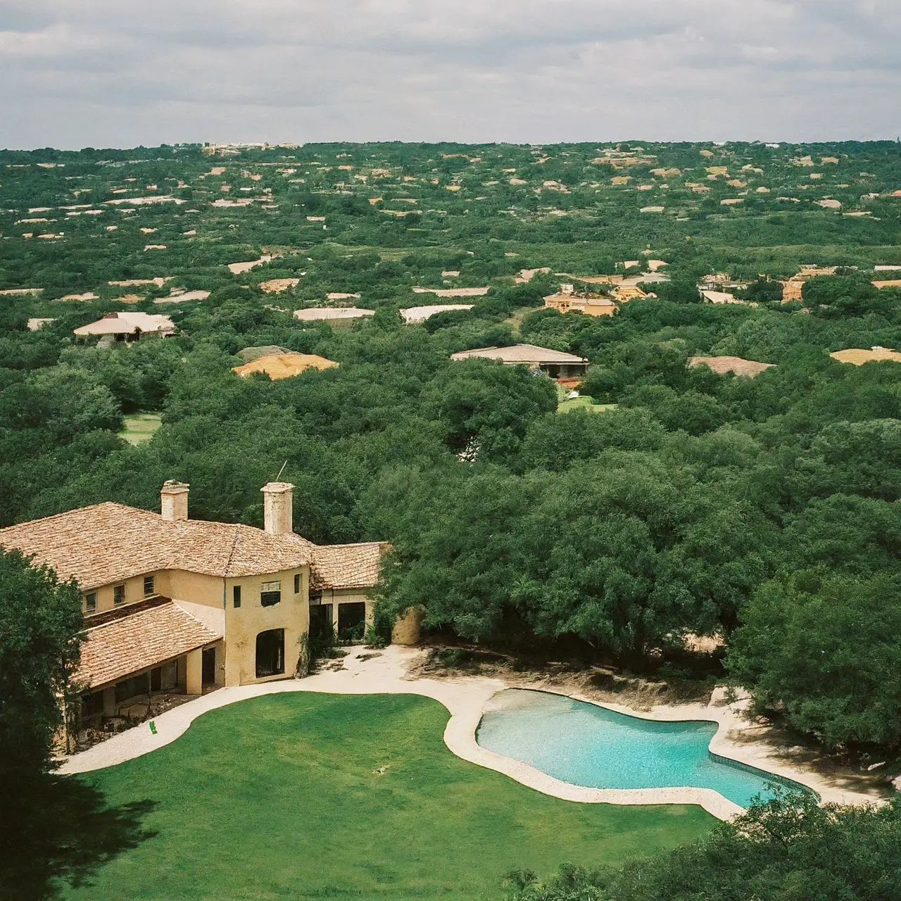 A serene San Antonio property overlooking a picturesque landscape. 35mm stock photo