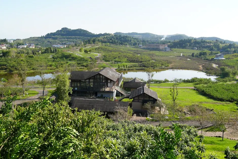 Scenic Landscape with Modern Architecture Building