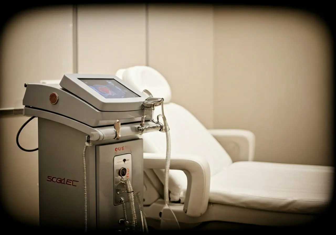 Aesthetic medical office featuring advanced Scarlet RF equipment. 35mm stock photo