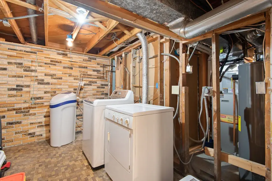 White Top Load Washing Machine and Dryer Inside the Room