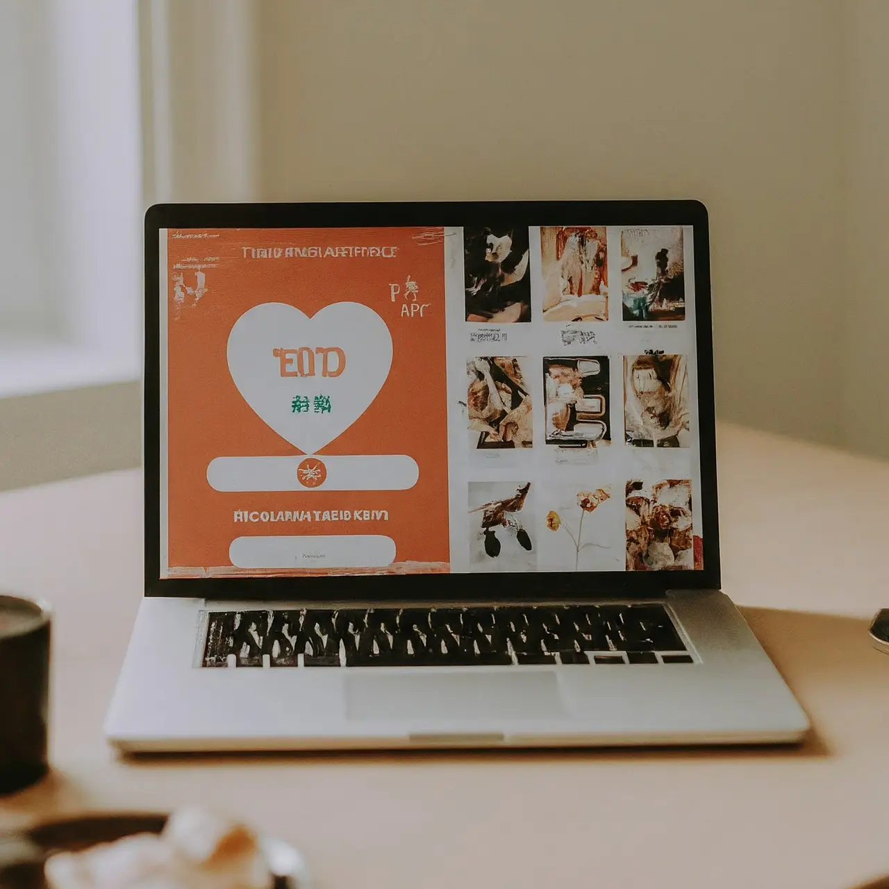 A laptop with dating and telehealth apps open on screen. 35mm stock photo