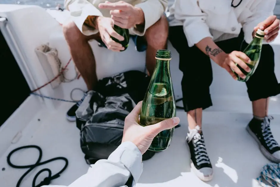 Person in White Dress Shirt Holding Green Glass Bottle