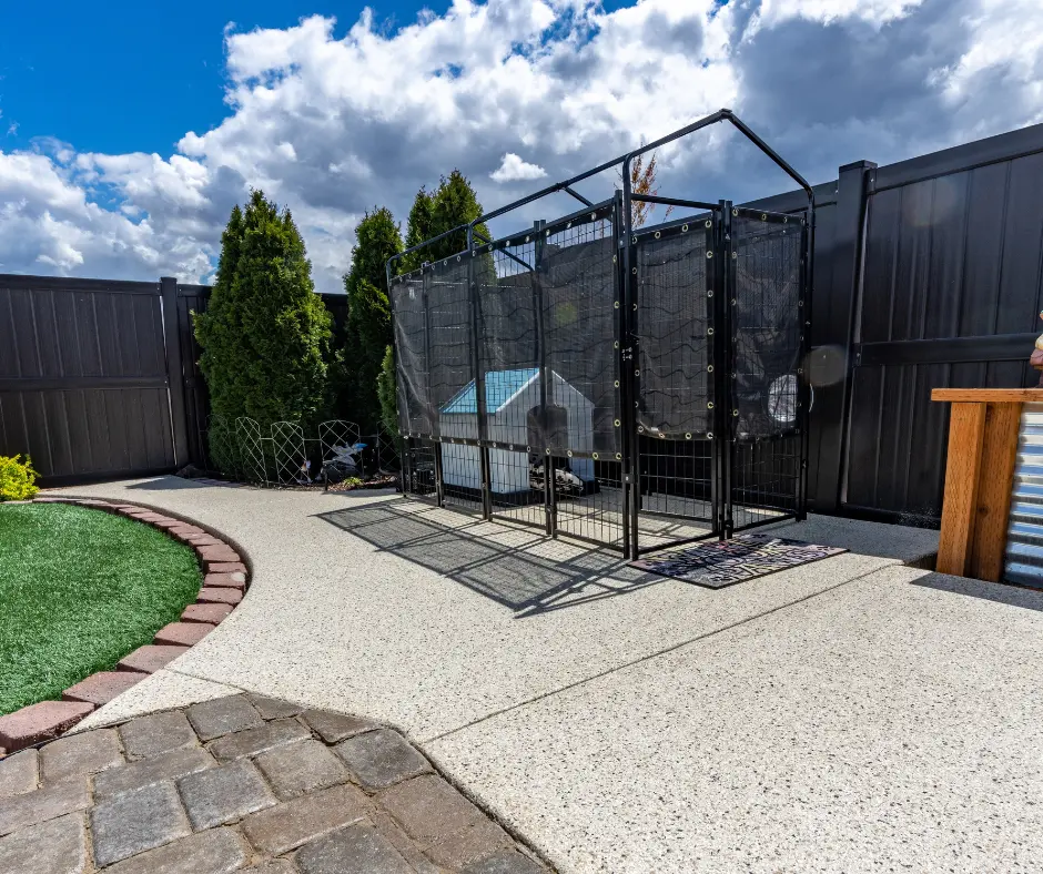 back patio with dog run and concrete coatings