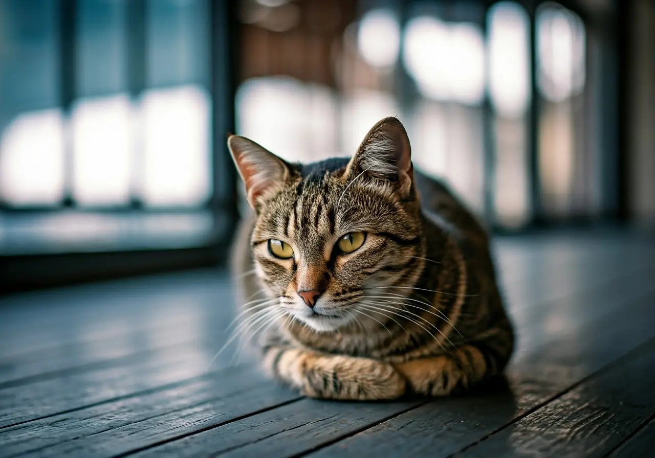 A cozy cat resting on a Bay Area porch. 35mm stock photo