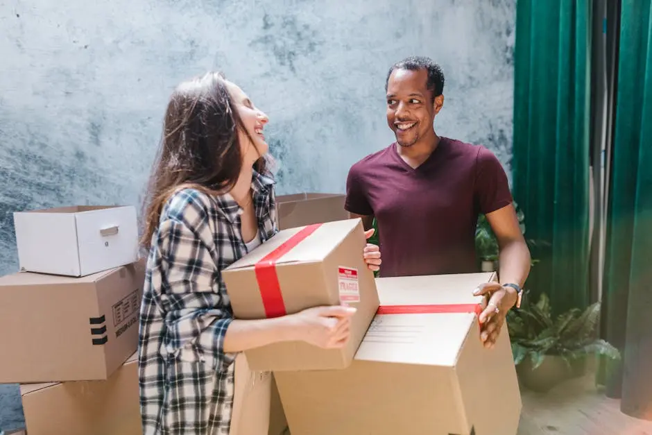 Man and Woman Carrying the Moving Boxes