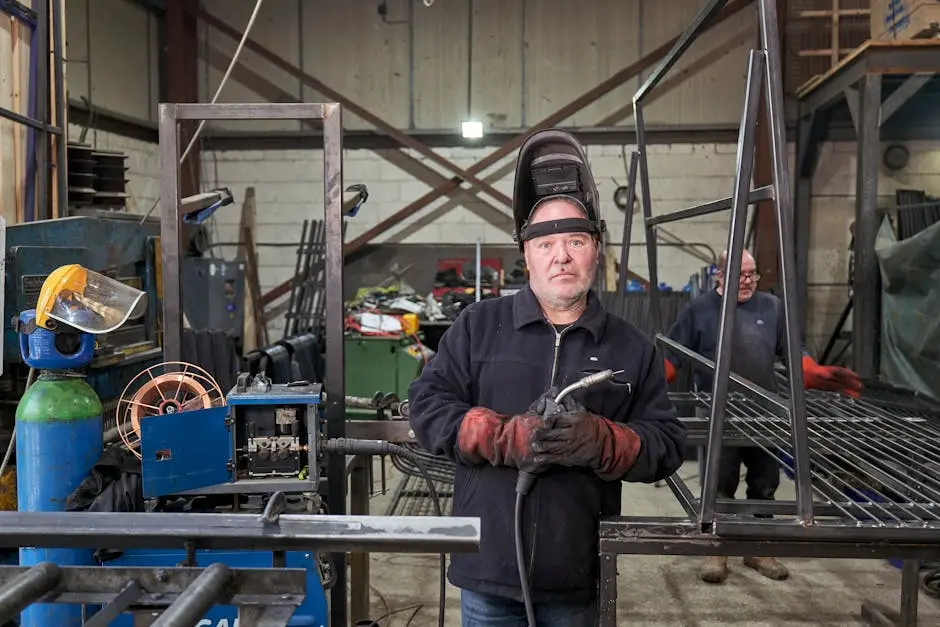 A Man Wearing Work Gloves in a Workshop