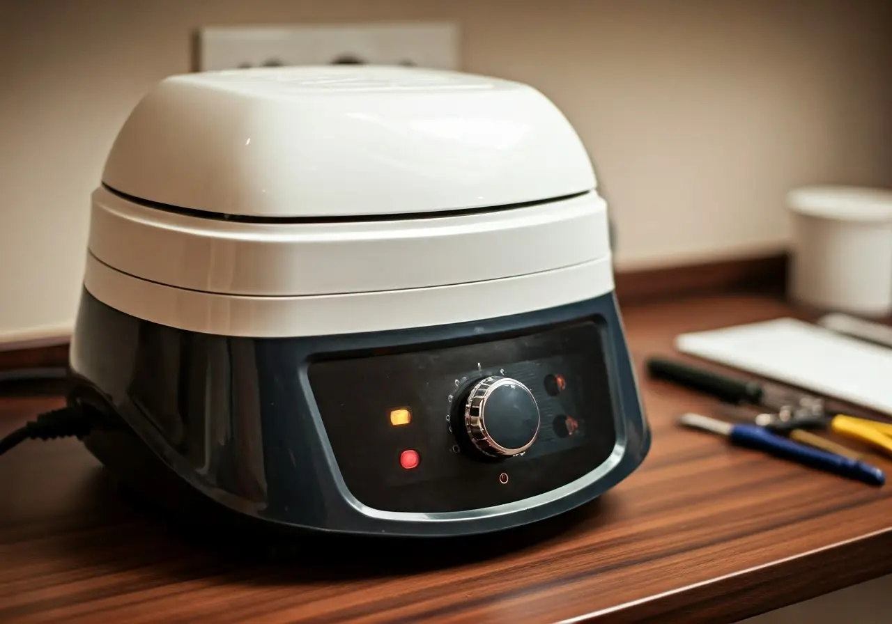 A clean wax heater with maintenance tools on a countertop. 35mm stock photo