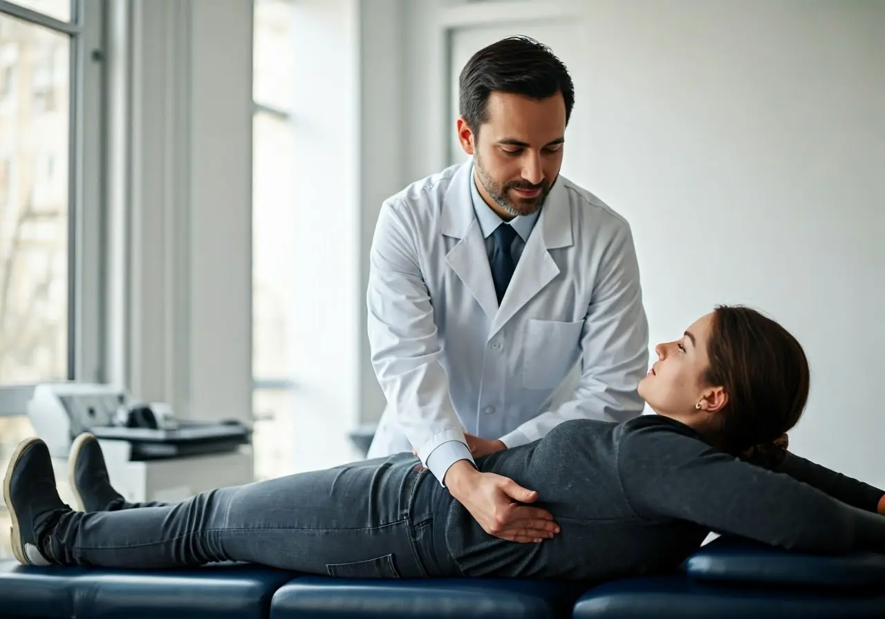 Chiropractor adjusting patient’s spine in a peaceful clinic setting. 35mm stock photo