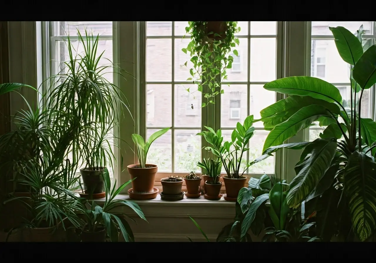 A tidy Twin Cities home with lush green indoor plants. 35mm stock photo