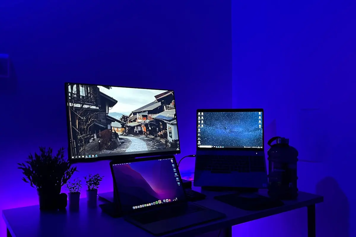 Monitor and Laptops on Gaming Desk