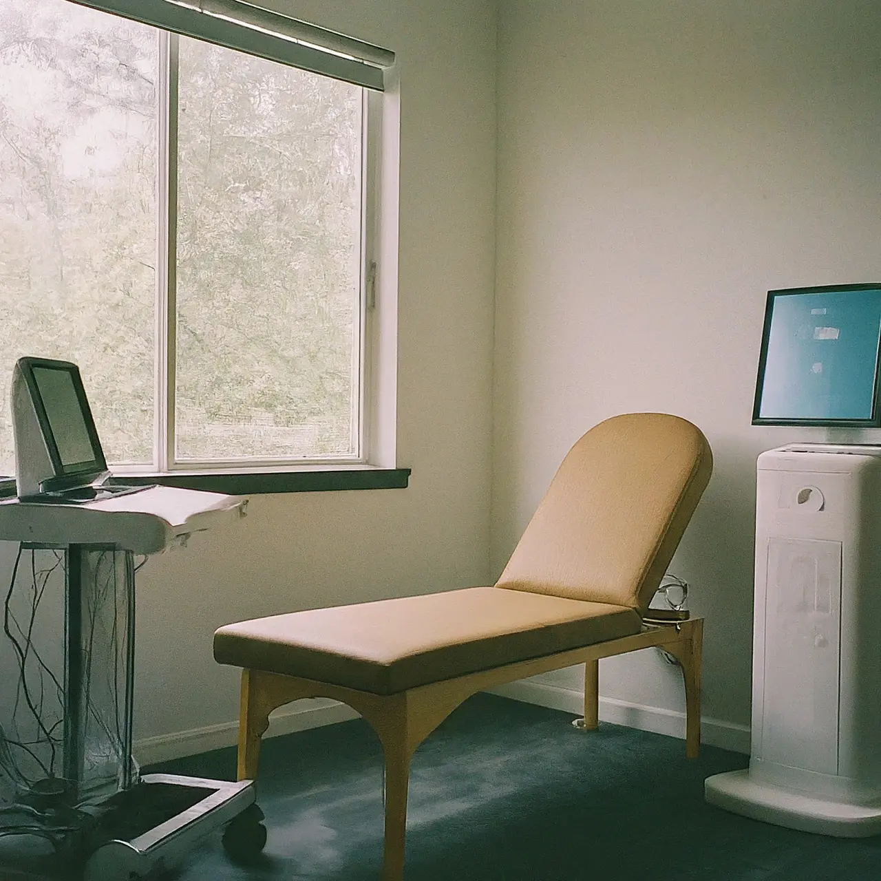 A serene therapy room with a TMS machine. 35mm stock photo