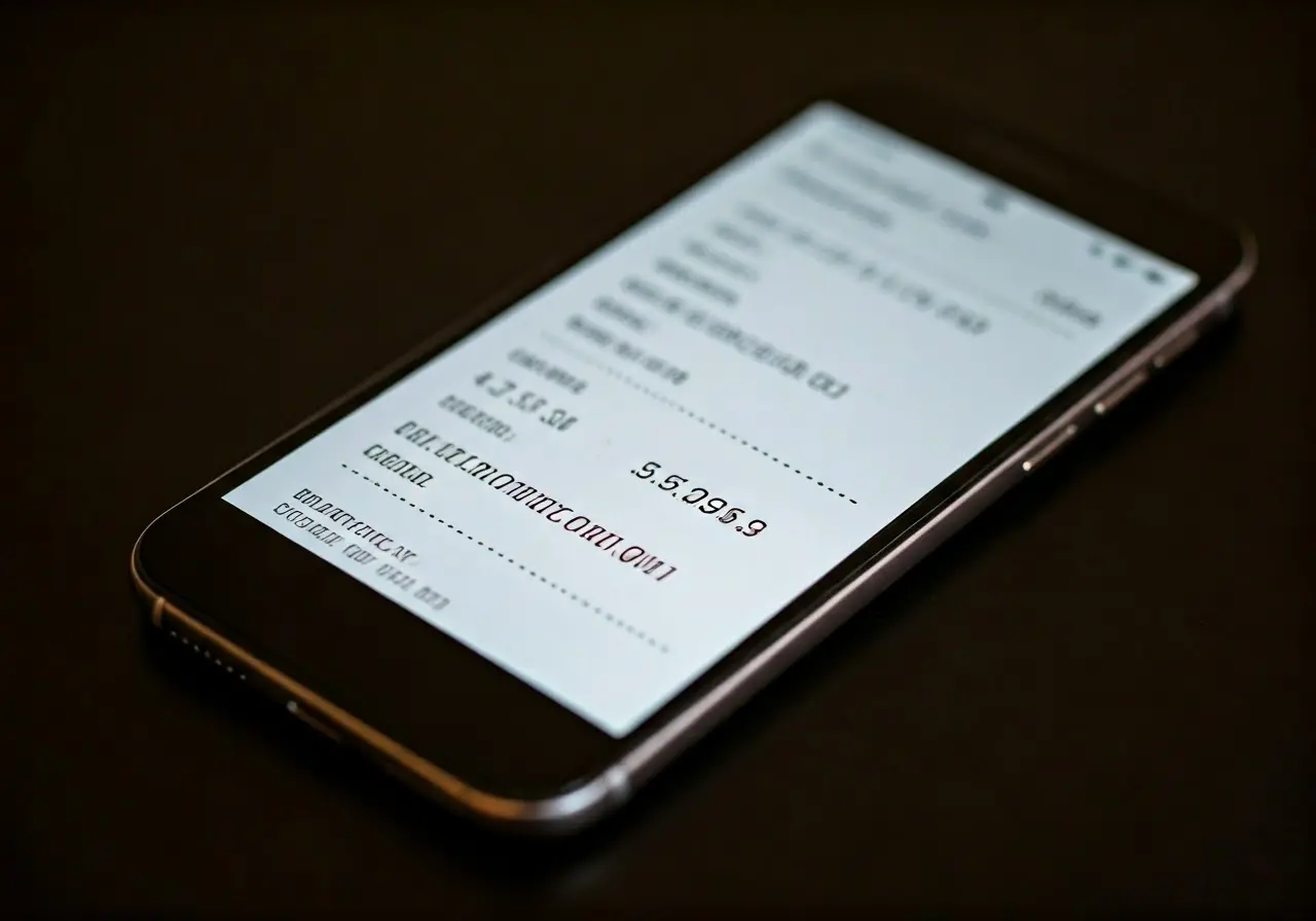 A smartphone displaying an electronic receipt on its screen. 35mm stock photo