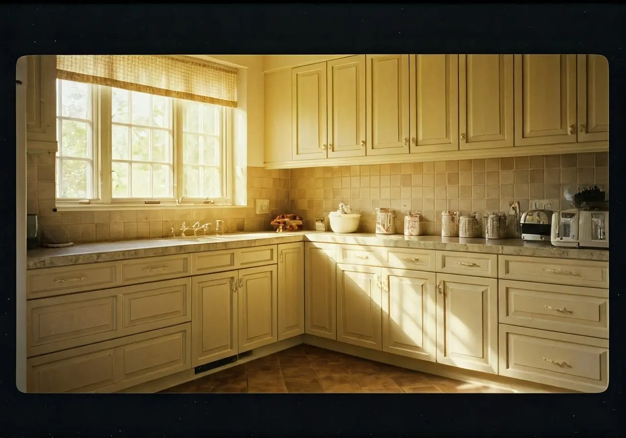 A pristine kitchen gleaming with cleanliness and natural sunlight. 35mm stock photo