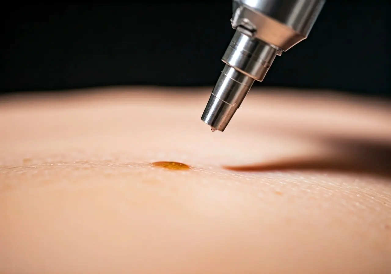 A laser removing a mole from skin close-up. 35mm stock photo