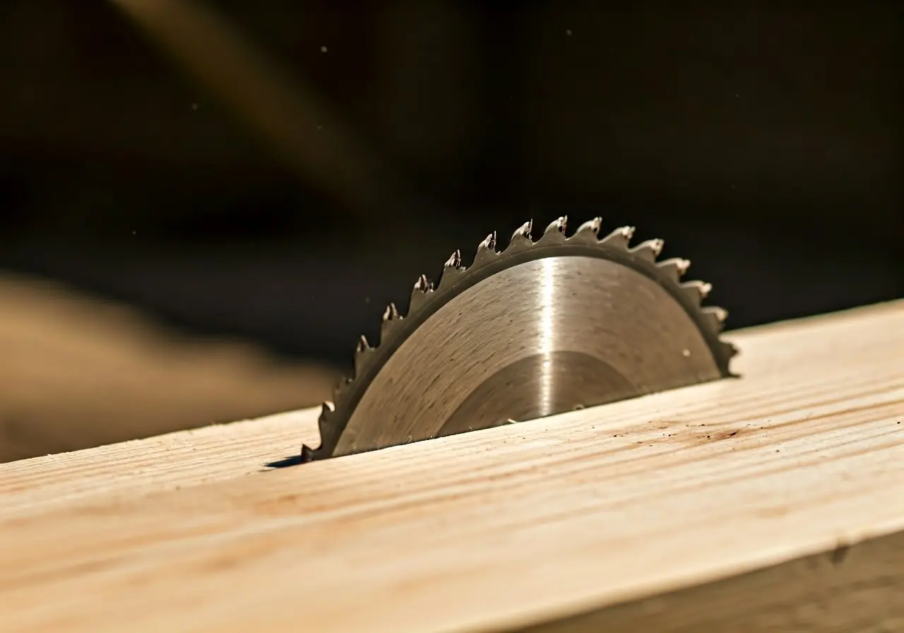 A clean saw blade slicing smoothly through wood. 35mm stock photo