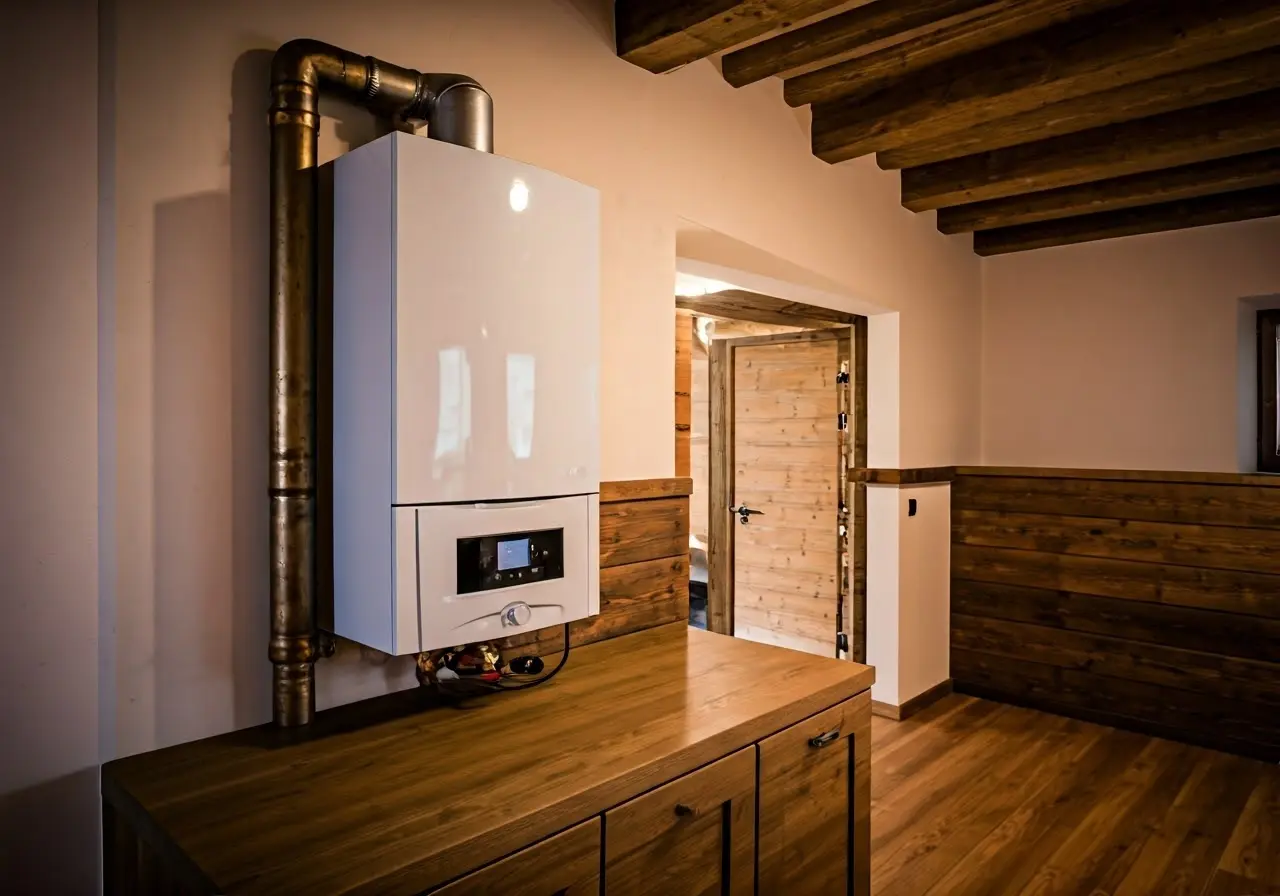 A well-maintained boiler in a cozy, modern home. 35mm stock photo