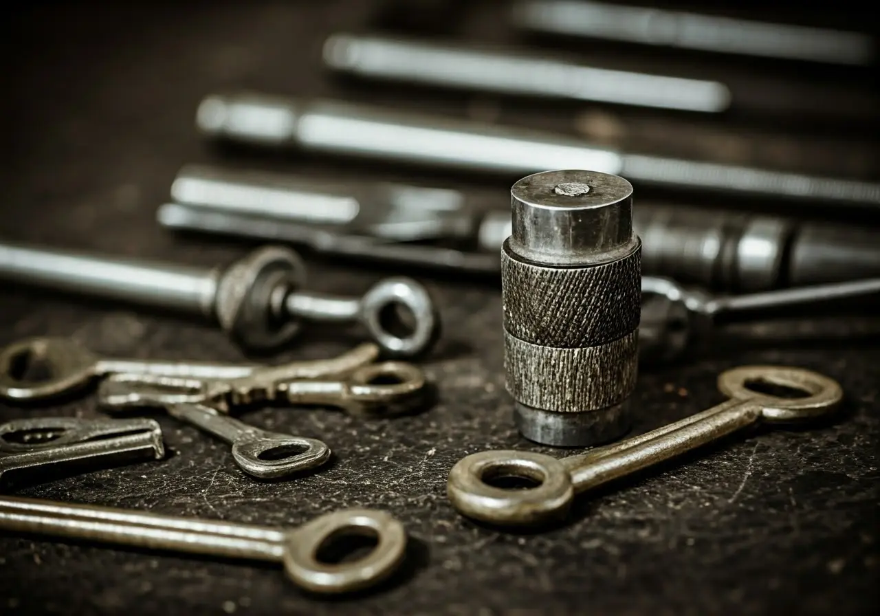 A close-up of a locksmith’s key-making tools. 35mm stock photo