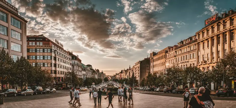 People Walking Between Buildings