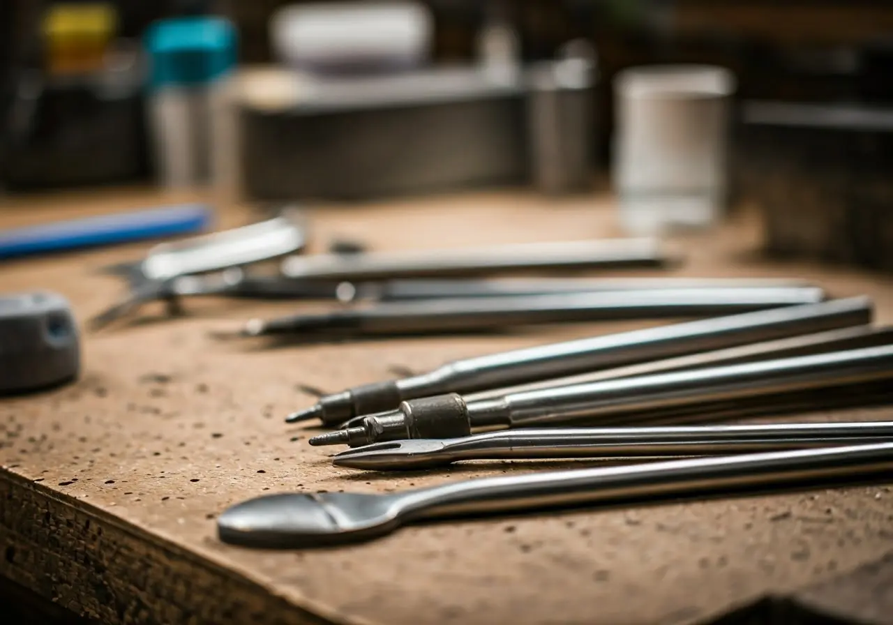 A close-up of ceramic coating tools on a workbench. 35mm stock photo