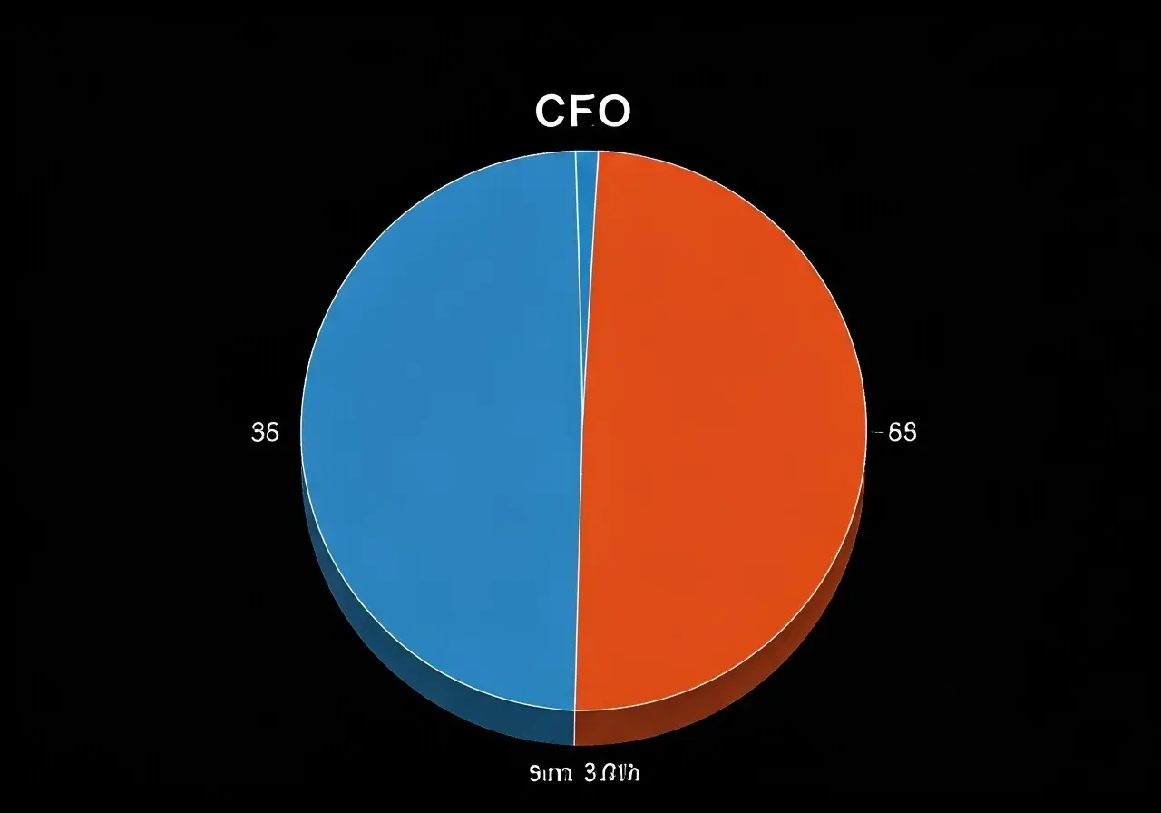 A pie chart comparing fractional and full-time CFO services. 35mm stock photo