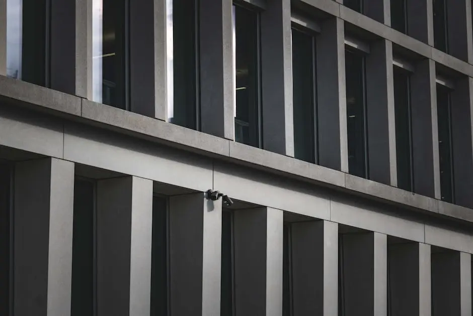 Modern Office Building Facade with Security Cameras