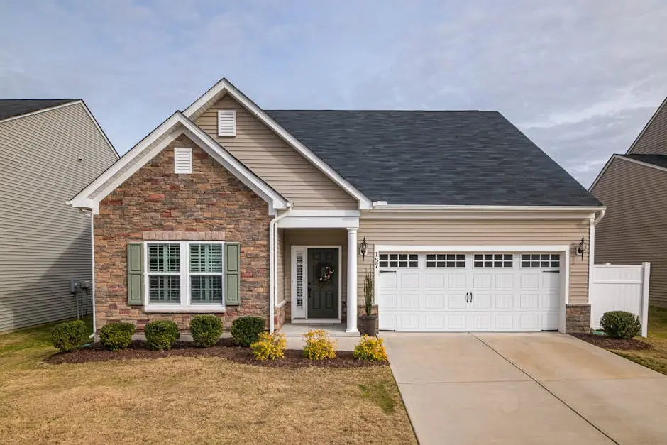 A welcoming suburban family house with a modern facade, perfect for residential living.