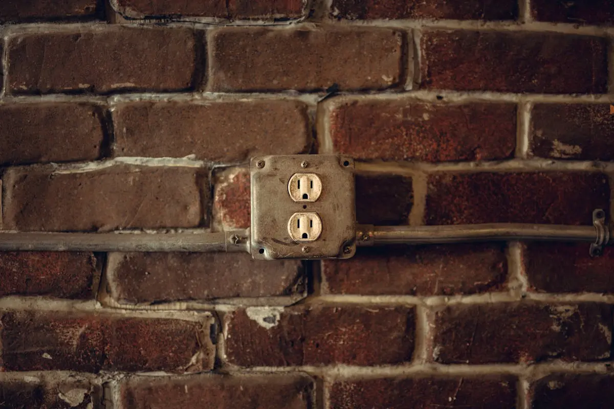 A Double Gang Socket on Brown Brick Wall