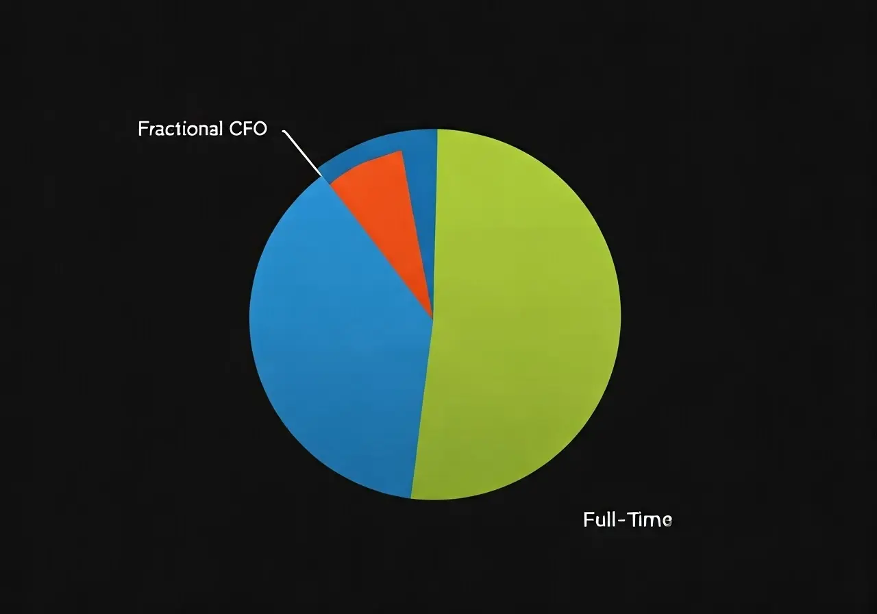 A split pie chart representing fractional and full-time CFO roles. 35mm stock photo