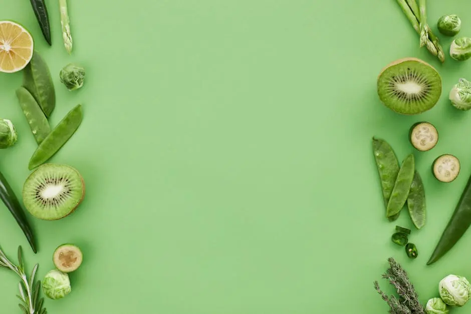 Close-Up Shot of Green Fruits and Vegetables on a Green Surface