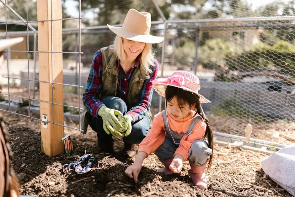 A woman and a child engaging in gardening activities outdoors, enjoying quality time together.