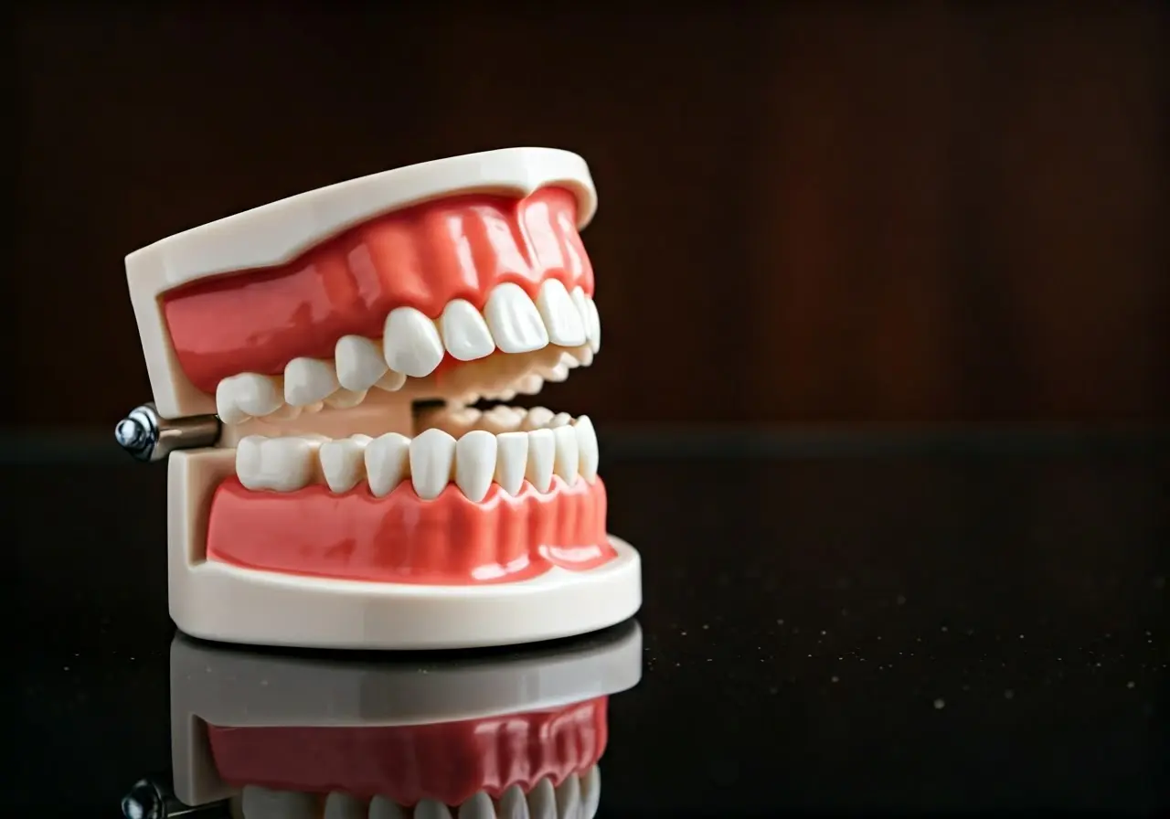 A dental model with healthy teeth and gums on display. 35mm stock photo