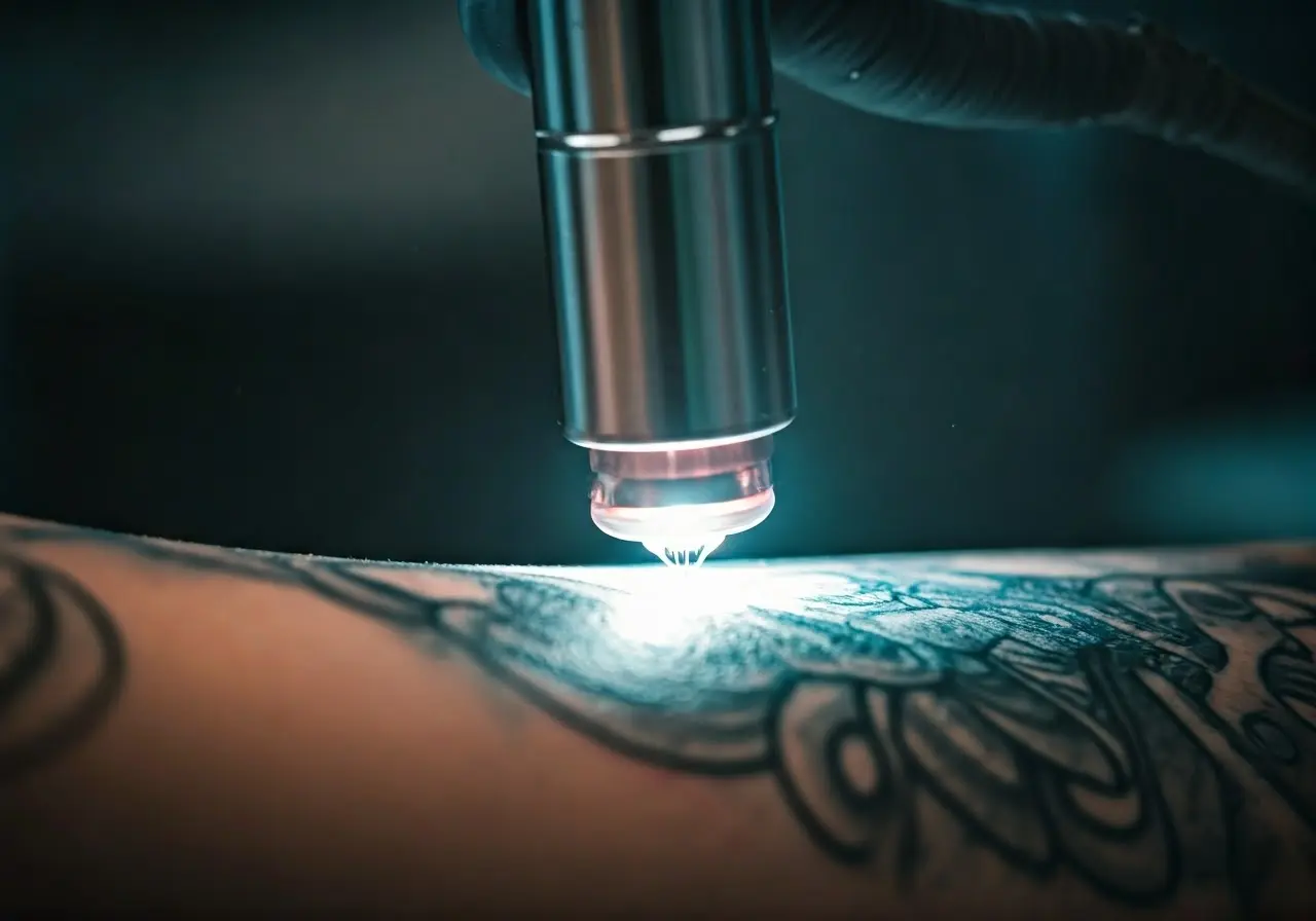 A close-up of a laser removing a tattoo. 35mm stock photo