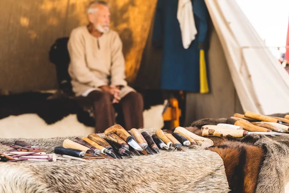 Knives on Fur in Front of Man