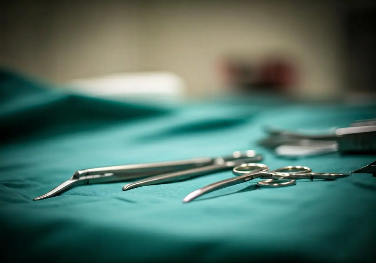 Surgical instruments in a sterile hospital setting. 35mm stock photo